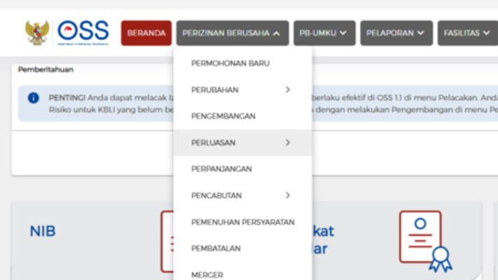 Menu Pengembangan vs Perluasan Usaha di OSS-RBA, Pilih yang Mana?